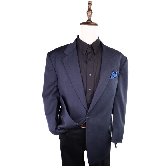 Paul Dione Wool Sport Coat Blazer Jacket 44r Solid Blue two Button Vent-Less - Picture 2 of 14